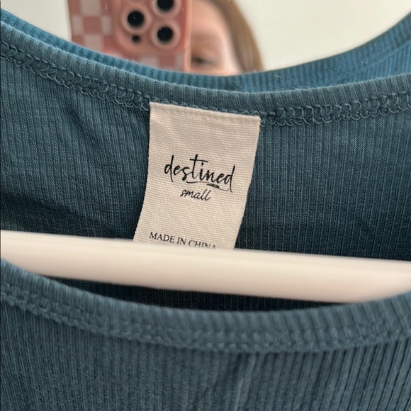 Teal Ribbed Women's Ruffle Top - Picture 2 of 5